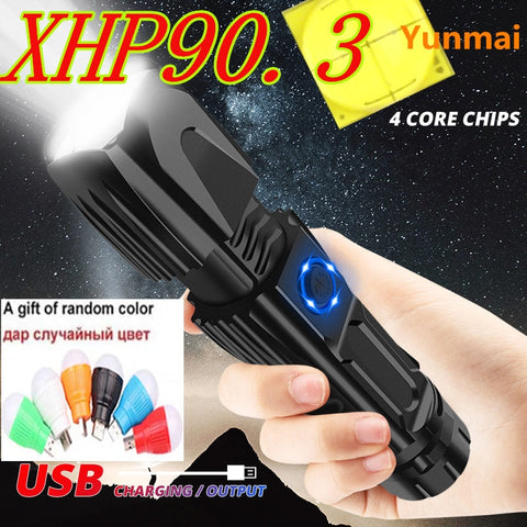 Highest lumens most powerful XHP90 LED Flashlight Zoom Tactical XLamp 90.2 Torch Waterproof Lamp use 26650 battery for hunting