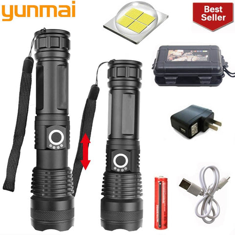 yunmai 50000 lumens XLamp xhp70.2 most powerful flashlight usb Zoom led torch xhp70 xhp50 18650 Rechargeable battery for hunting